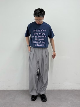 「CIAOPANIC TYPY（チャオパニックティピー）の【WEB限定】手書きメッセージロゴTEE（Tシャツ/カットソー、ブルー系）」を使った、ゆうしんさん（メンズ・167cm）の夏コーディネート