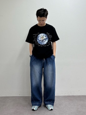 「CIAOPANIC TYPY（チャオパニックティピー）の【WEB限定】【UNISEX】ムーンクレーター＆アースロゴプリントTee（Tシャツ/カットソー）」を使った、ゆうしんさん（メンズ・167cm）の夏コーディネート