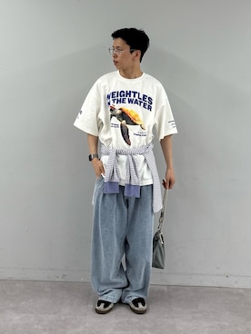 「SOUNDSGOOOOD（サウンズグッド）の【SOUNDS GOOOOD】アニマルフォトプリントTEE（Tシャツ/カットソー、ホワイト系）」を使った、ゆうしんさん（メンズ・167cm）の春コーディネート