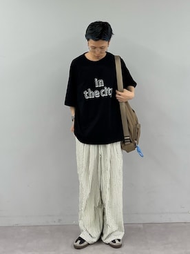 「Franklin Climbing（フランクリンクライミング）の【Franklin Climbing/フランクリンクライミング】【ユニセックス】IN THE CITYドットプリントTee（Tシャツ/カットソー、ブラック系）」を使った、ゆうしんさん（メンズ・167cm）の春コーディネート