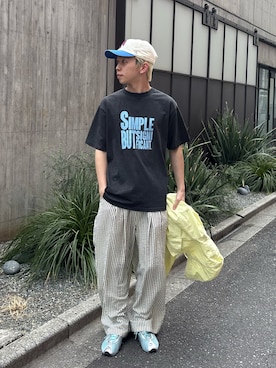 「CIAOPANIC TYPY（チャオパニックティピー）の【UNISEX】【プラスサイズあり】スラブ天竺ピグメントロゴTEE（Tシャツ/カットソー、ブラック系）」を使った、ゆうしんさん（メンズ・167cm）の春コーディネート
