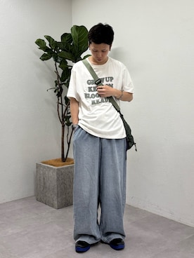 「CIAOPANIC TYPY（チャオパニックティピー）の【UNISEX】アソート柄アップリケTEE（Tシャツ/カットソー、ホワイト系）」を使った、ゆうしんさん（メンズ・167cm）の夏コーディネート