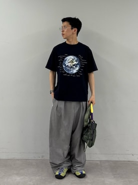 「CIAOPANIC TYPY（チャオパニックティピー）の【WEB限定】【UNISEX】ムーンクレーター＆アースロゴプリントTee（Tシャツ/カットソー）」を使った、ゆうしんさん（メンズ・167cm）の夏コーディネート