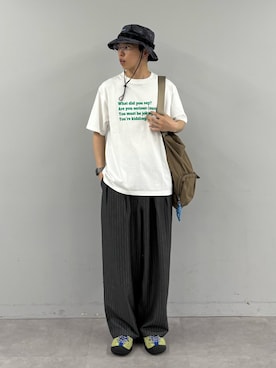 「CIAOPANIC TYPY（チャオパニックティピー）の【UNISEX】【プラスサイズあり】ポコポコメッセージロゴTEE（Tシャツ/カットソー、ホワイト系）」を使った、ゆうしんさん（メンズ・167cm）の春コーディネート