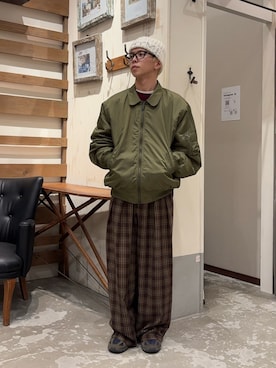 「アイテム（ニットキャップ/ビーニー、ホワイト系）」を使った、yushin1919さん（メンズ・165cm）の冬コーディネート