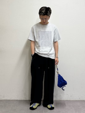 「CIAOPANIC TYPY（チャオパニックティピー）の【UNISEX】【全12色展開】メッセージプリント半袖Tee（Tシャツ/カットソー、グレー系）」を使った、ゆうしんさん（メンズ・167cm）の夏コーディネート