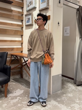 「アイテム（トートバッグ、オレンジ系）」を使った、yushin1919さん（メンズ・165cm）の秋コーディネート