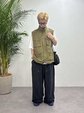 「CIAOPANIC TYPY（チャオパニックティピー）の【UNISEX】テンセルナイロンミリタリーベスト（ベスト、グリーン系）」を使った、ゆうしんさん（メンズ・167cm）の夏コーディネート