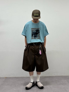 「CIAOPANIC TYPY（チャオパニックティピー）の【UNISEX】【プラスサイズあり】犬＆猫 アソートロゴプリントTee（Tシャツ/カットソー）」を使った、ゆうしんさん（メンズ・167cm）の夏コーディネート