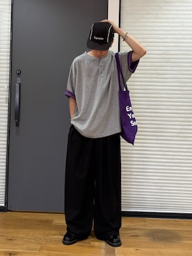 「CIAOPANIC TYPY（チャオパニックティピー）の【UNISEX】ボーダー配色ヘンリーTee（Tシャツ/カットソー）」を使った、ゆうしんさん（メンズ・167cm）の夏コーディネート
