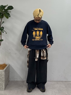 「CIAOPANIC TYPY（チャオパニックティピー）の【UNISEX】【シルエット調整可】ピグメント加工ワッフルイージーパンツ/WEB限定カラーあり（スウェットパンツ）」を使った、ゆうしんさん（メンズ・167cm）の秋コーディネート