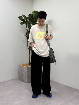 「CIAOPANIC TYPY（チャオパニックティピー）の【UNISEX】アシッドウォッシュ加工ロゴTEE（Tシャツ/カットソー、グレー系）」を使った、ゆうしんさん（メンズ・167cm）の夏コーディネート