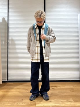 「Franklin Climbing（フランクリンクライミング）の【Franklin Climbing】ブロックフリースナイロンジャケット（ブルゾン、ベージュ系）」を使った、ゆうしんさん（メンズ・167cm）の秋コーディネート