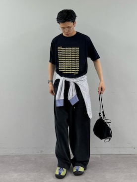 「CIAOPANIC TYPY（チャオパニックティピー）の【UNISEX】【全12色展開】メッセージプリント半袖Tee（Tシャツ/カットソー、ブルー系）」を使った、ゆうしんさん（メンズ・167cm）の春コーディネート