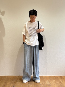 「CIAOPANIC TYPY（チャオパニックティピー）の【UNISEX】【全12色展開】メッセージプリント半袖Tee（Tシャツ/カットソー、ホワイト系）」を使った、ゆうしんさん（メンズ・167cm）の夏コーディネート