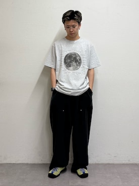 「CIAOPANIC TYPY（チャオパニックティピー）の【WEB限定】【UNISEX】ムーンクレーター＆アースロゴプリントTee（Tシャツ/カットソー）」を使った、ゆうしんさん（メンズ・167cm）の夏コーディネート