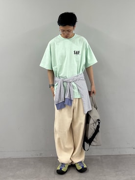 「CIAOPANIC TYPY（チャオパニックティピー）の【ユニセックス】ビックシルエットアソートグラフィックプリントTee（Tシャツ/カットソー、グリーン系）」を使った、ゆうしんさん（メンズ・167cm）の春コーディネート