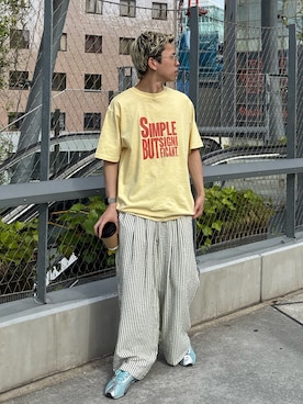 「CIAOPANIC TYPY（チャオパニックティピー）の【UNISEX】【プラスサイズあり】スラブ天竺ピグメントロゴTEE（Tシャツ/カットソー、イエロー系）」を使った、ゆうしんさん（メンズ・167cm）の春コーディネート