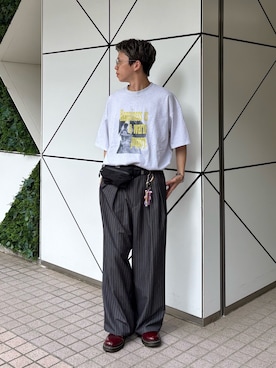 「CIAOPANIC TYPY（チャオパニックティピー）の【UNISEX】【プラスサイズあり】犬＆猫 アソートロゴプリントTee（Tシャツ/カットソー、グレー系）」を使った、ゆうしんさん（メンズ・167cm）の夏コーディネート