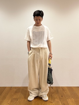 「CIAOPANIC TYPY（チャオパニックティピー）の【UNISEX】【全12色展開】メッセージプリント半袖Tee（Tシャツ/カットソー、ホワイト系）」を使った、ゆうしんさん（メンズ・167cm）の夏コーディネート