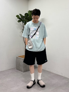 「CIAOPANIC TYPY（チャオパニックティピー）の【UNISEX】アマルフィーアソートプリントTEE（Tシャツ/カットソー、グリーン系）」を使った、ゆうしんさん（メンズ・167cm）の夏コーディネート