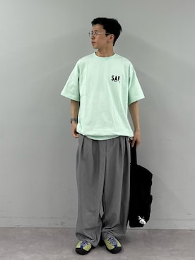 「CIAOPANIC TYPY（チャオパニックティピー）の【UNISEX】タックボリュームワイドスラックスパンツ/サイドラインスラックス（スラックス、グレー系）」を使った、ゆうしんさん（メンズ・167cm）の春コーディネート