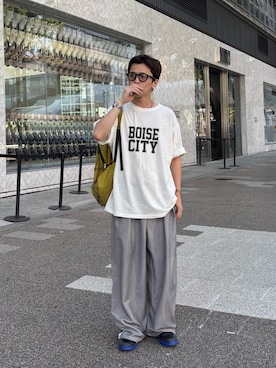 「CIAOPANIC TYPY（チャオパニックティピー）の【UNISEX】タックボリュームワイドスラックスパンツ/サイドラインスラックス（スラックス）」を使った、ゆうしんさん（メンズ・167cm）の夏コーディネート