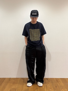 「etsinta（エシンタ）の≪新色追加≫【etsinta/エシンタ】リメイクトラックジャージーパンツ（スウェットパンツ、ブラック系）」を使った、ゆうしんさん（メンズ・167cm）の夏コーディネート