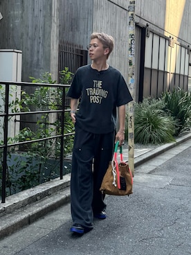 「CIAOPANIC TYPY（チャオパニックティピー）の【UNISEX】ピグメント加工ラグランワッフルヘンリーTEE（Tシャツ/カットソー、ブラック系）」を使った、ゆうしんさん（メンズ・167cm）の夏コーディネート