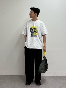 「CIAOPANIC TYPY（チャオパニックティピー）の【UNISEX】【プラスサイズあり】犬＆猫 アソートロゴプリントTee（Tシャツ/カットソー）」を使った、ゆうしんさん（メンズ・167cm）の夏コーディネート