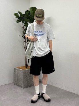 「CIAOPANIC TYPY（チャオパニックティピー）の【ユニセックス】ポコポコドローコードバック（トートバッグ、グリーン系）」を使った、ゆうしんさん（メンズ・167cm）の夏コーディネート