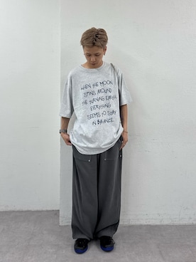 「CIAOPANIC TYPY（チャオパニックティピー）の【WEB限定】【UNISEX】手書きメッセージロゴTEE（Tシャツ/カットソー、グレー系）」を使った、ゆうしんさん（メンズ・167cm）の夏コーディネート