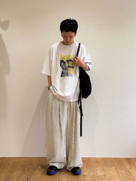 「CIAOPANIC TYPY（チャオパニックティピー）の【UNISEX】【プラスサイズあり】犬＆猫 アソートロゴプリントTee（Tシャツ/カットソー）」を使った、ゆうしんさん（メンズ・167cm）の夏コーディネート