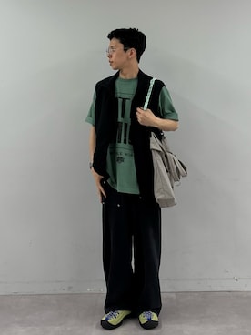 「CIAOPANIC TYPY（チャオパニックティピー）の【WEB限定】【ユニセックス】撥水ドロストナイロンベスト（ベスト、ブラック系）」を使った、ゆうしんさん（メンズ・167cm）の春コーディネート