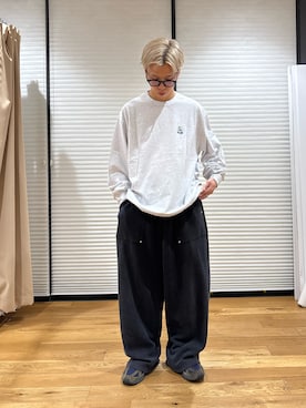 「CIAOPANIC TYPY（チャオパニックティピー）の【DOG＆OJISAN】ワンポイント刺繍ロンTEE（Tシャツ/カットソー、グレー系）」を使った、ゆうしんさん（メンズ・167cm）の秋コーディネート
