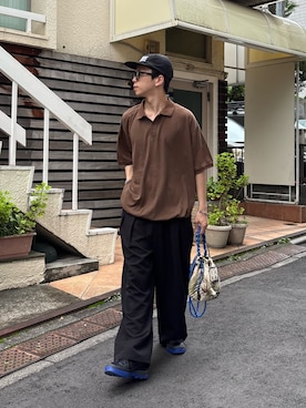 「CIAOPANIC TYPY（チャオパニックティピー）の【UNISEX】タックボリュームワイドスラックスパンツ/サイドラインスラックス（スラックス）」を使った、ゆうしんさん（メンズ・167cm）の夏コーディネート