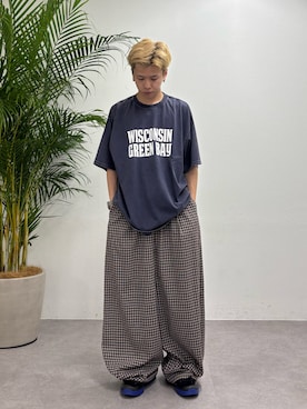 「CIAOPANIC TYPY（チャオパニックティピー）の【UNISEX】アシッドウォッシュ加工ロゴTEE（Tシャツ/カットソー、ブルー系）」を使った、ゆうしんさん（メンズ・167cm）の夏コーディネート