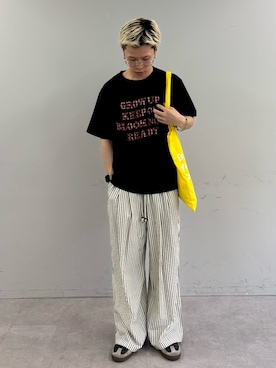 「CIAOPANIC TYPY（チャオパニックティピー）の【UNISEX】アソート柄アップリケTEE（Tシャツ/カットソー、ブラック系）」を使った、ゆうしんさん（メンズ・167cm）の春コーディネート