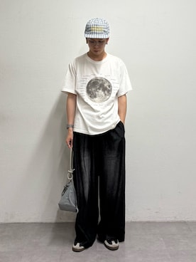 「CIAOPANIC TYPY（チャオパニックティピー）の【WEB限定】【UNISEX】ムーンクレーター＆アースロゴプリントTee（Tシャツ/カットソー）」を使った、ゆうしんさん（メンズ・167cm）の夏コーディネート