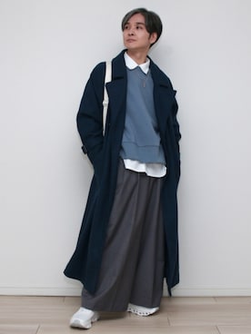 「アイテム（ステンカラーコート）」を使った、sndiさん（メンズ・165cm）の冬コーディネート