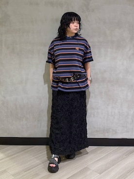 「PAGEBOY（ページボーイ）のチュールフリルナロースカート（スカート、ブラック系）」を使った、ぺーさん（レディース）の春コーディネート