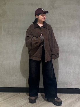 「PBLIM（ページボーイリム）の《UNISEX》ソフトスウェードブルゾン（ブルゾン）」を使った、094ripeさん（レディース・156cm）の秋コーディネート