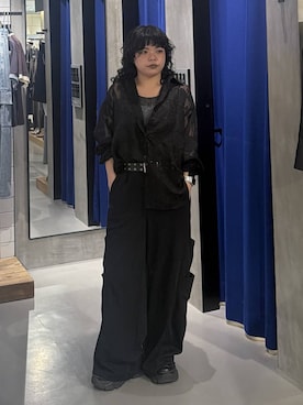 「PAGEBOY（ページボーイ）のレースジャガードシアーシャツ（シャツ/ブラウス、ブラック系）」を使った、ぺーさん（レディース）の夏コーディネート