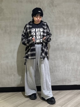 「PAGEBOY（ページボーイ）のサイドタックルーズウラケパンツ/イージーパンツ【4color・2size】（スウェットパンツ）」を使った、094ripeさん（レディース・156cm）の秋コーディネート