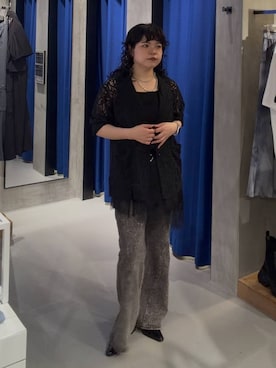 「PAGEBOY（ページボーイ）のランジェリーレースジャケット（テーラードジャケット、ブラック系）」を使った、ぺーさん（レディース）の夏コーディネート