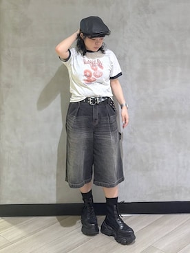 「PAGEBOY（ページボーイ）のレースアップソックスブーツ 【3サイズ展開・軽量】（ブーツ、ブラック系）」を使った、ぺーさん（レディース）の夏コーディネート