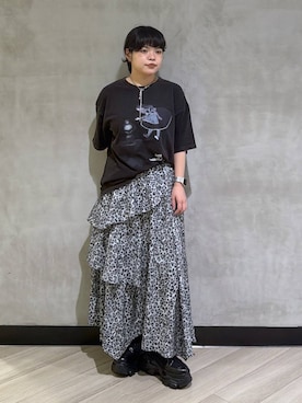 「PAGEBOY（ページボーイ）のハイショクステッチフリルスカート（スカート、その他）」を使った、ぺーさん（レディース）の夏コーディネート