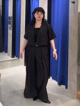 「PAGEBOY（ページボーイ）のフラップデザインショートジャケット（テーラードジャケット、ブラック系）」を使った、ぺーさん（レディース）の夏コーディネート