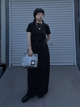 「PAGEBOY（ページボーイ）のウエストベルトタックパンツ【2WAY仕様/ベルト付け替え可能】（スラックス、ブラック系）」を使った、ぺーさん（レディース）の秋コーディネート