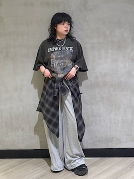 「PAGEBOY（ページボーイ）のオンブレチェックシャツ/チェックシャツ【2WAY仕様/シワになりにくい】（シャツ/ブラウス、ブラック系）」を使った、ぺーさん（レディース）の夏コーディネート